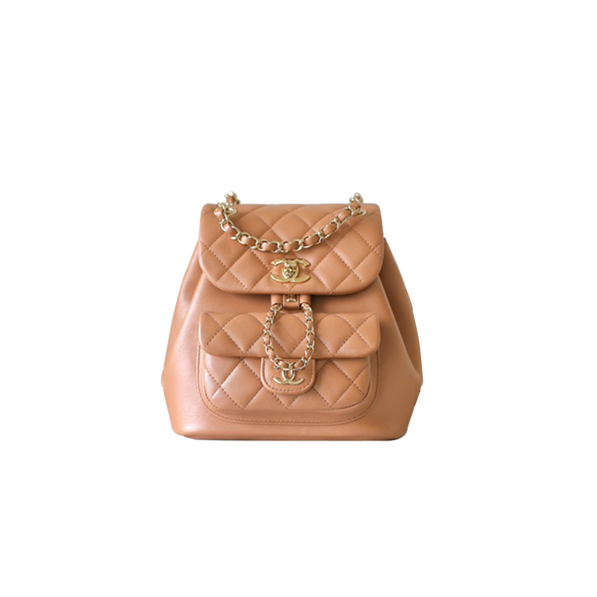 CHANEL MASTER LAMBSKIN QUILTED SMALL DUMA DRAWSTRING BACKPACK CARAMEL AS2908 (18.5*18*12cm)